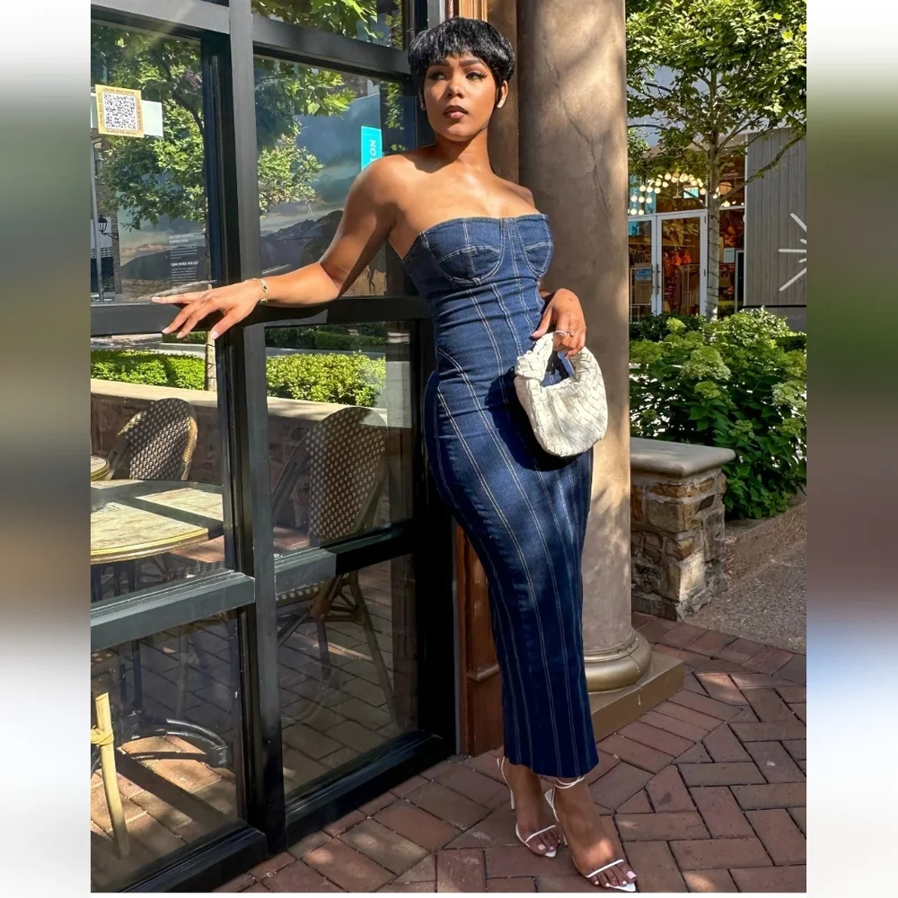 Zara Blue Strapless Midi Dress - Picture 8 of 16